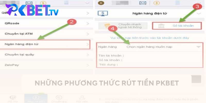 phương thức rút tiền pkbet